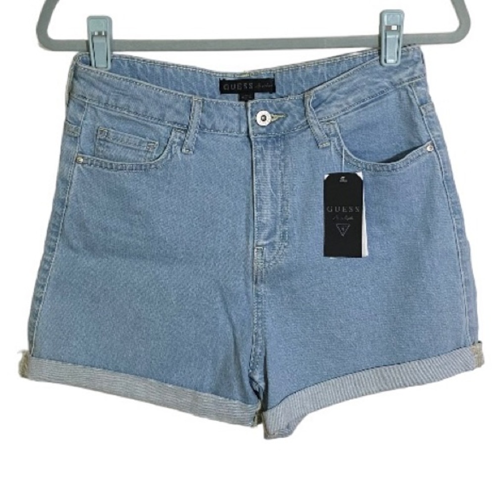 Guess Denim Shorts High Waist Rolled Cuff Gia Light Wash Jean Shorts Size 29 - Picture 3 of 14
